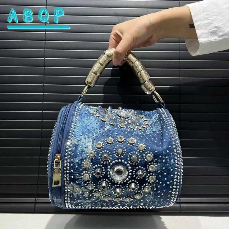 Evening Bags Shoulder Bag Women's Fashion Denim Washed Cloth Handbag Elegant Diamond Oblique Span Bag Large Capacity Handbag H261016