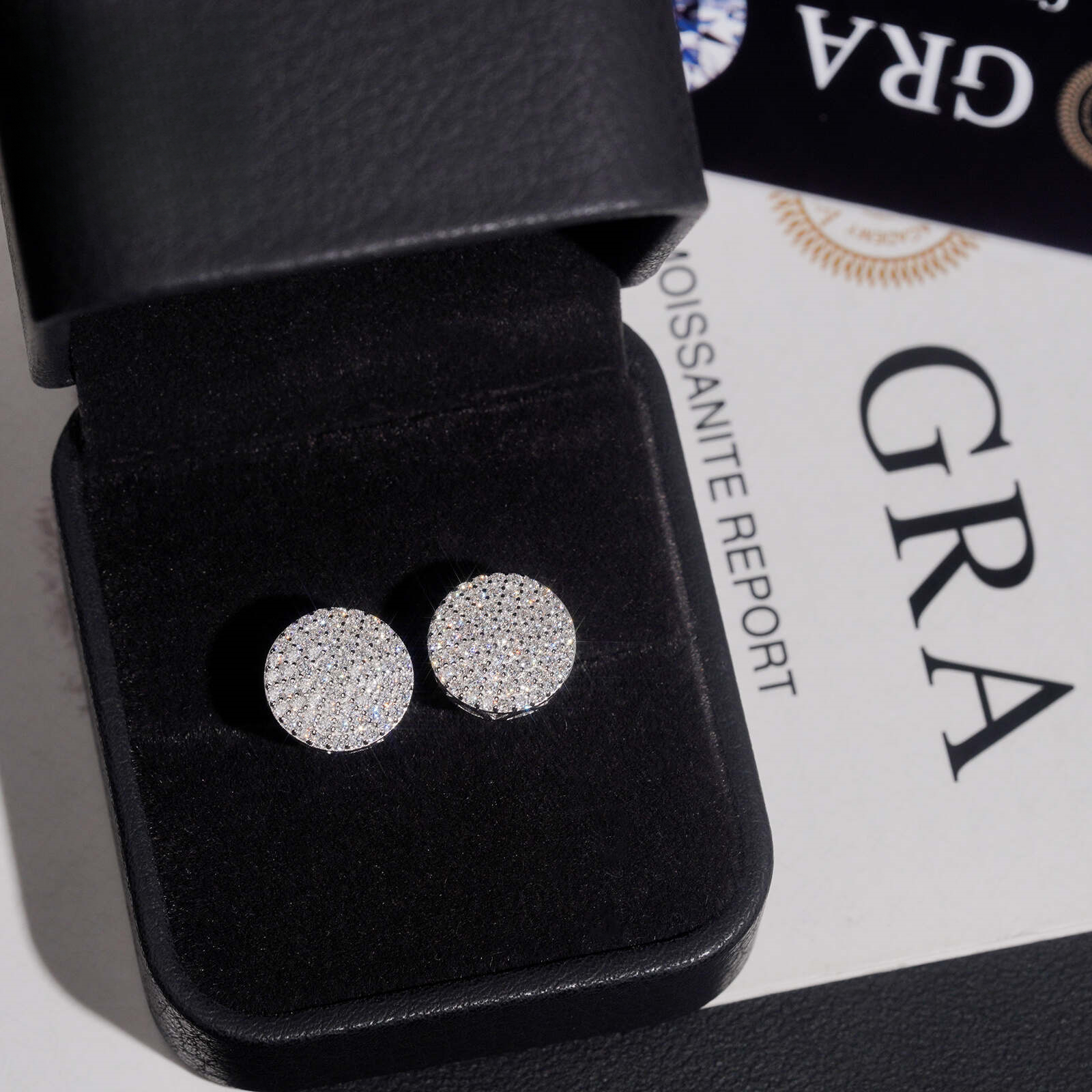Heavy-duty, star-studded moissanite earrings, S925 silver, round design, hip-hop style, available for export and in stock