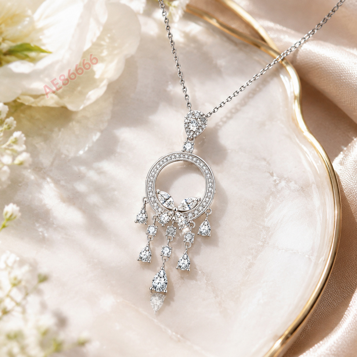 Women 925 Silver Hollow Tassel Moissanite Pendant Necklace Pear Cut Lab Grown Diamond Butterfly Garden Design Elegant Drop Statement Necklace For We