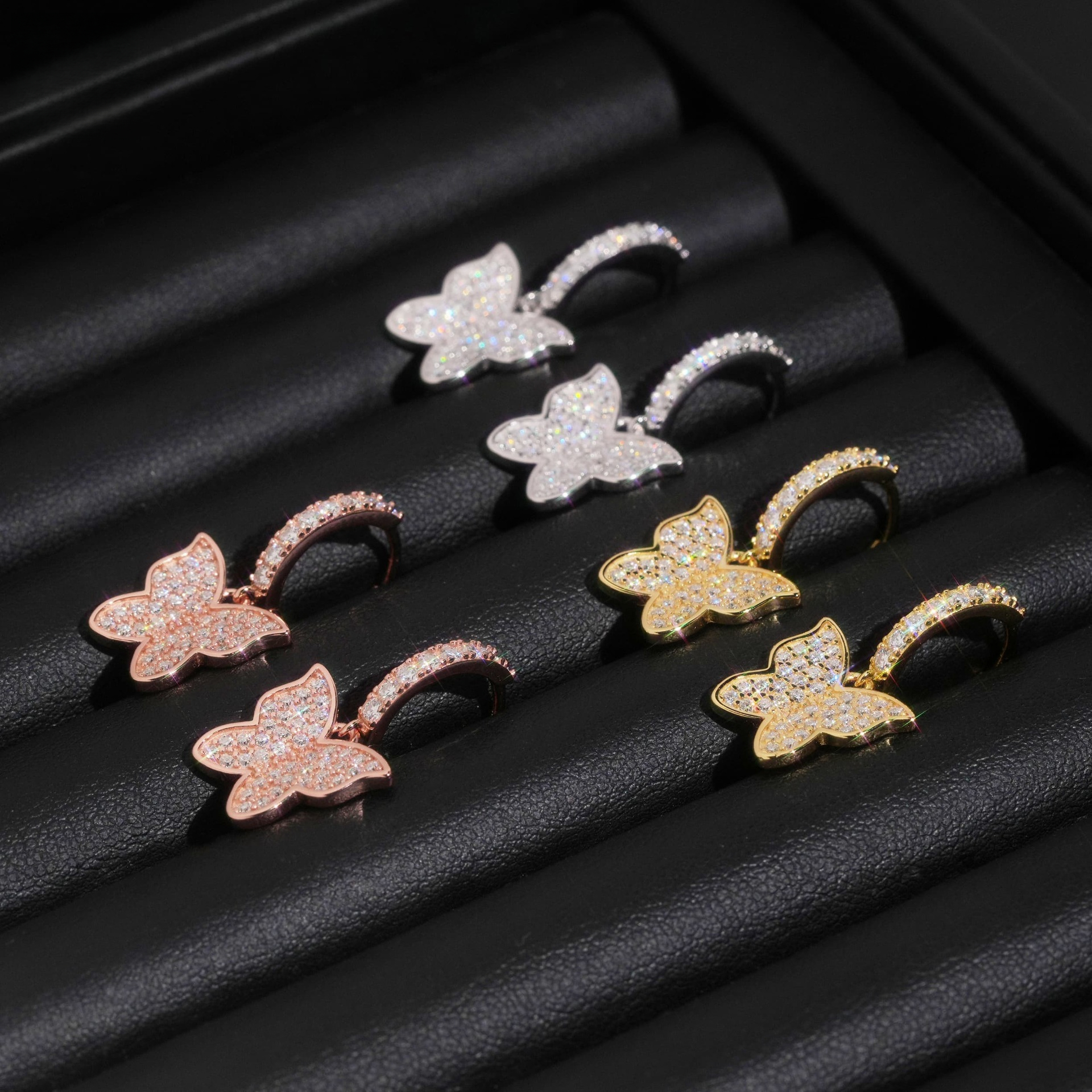 New Arrival: High-end Butterfly Design S925 Silver Inlaid with Moissanite Style Charming Earrings Direct Supply