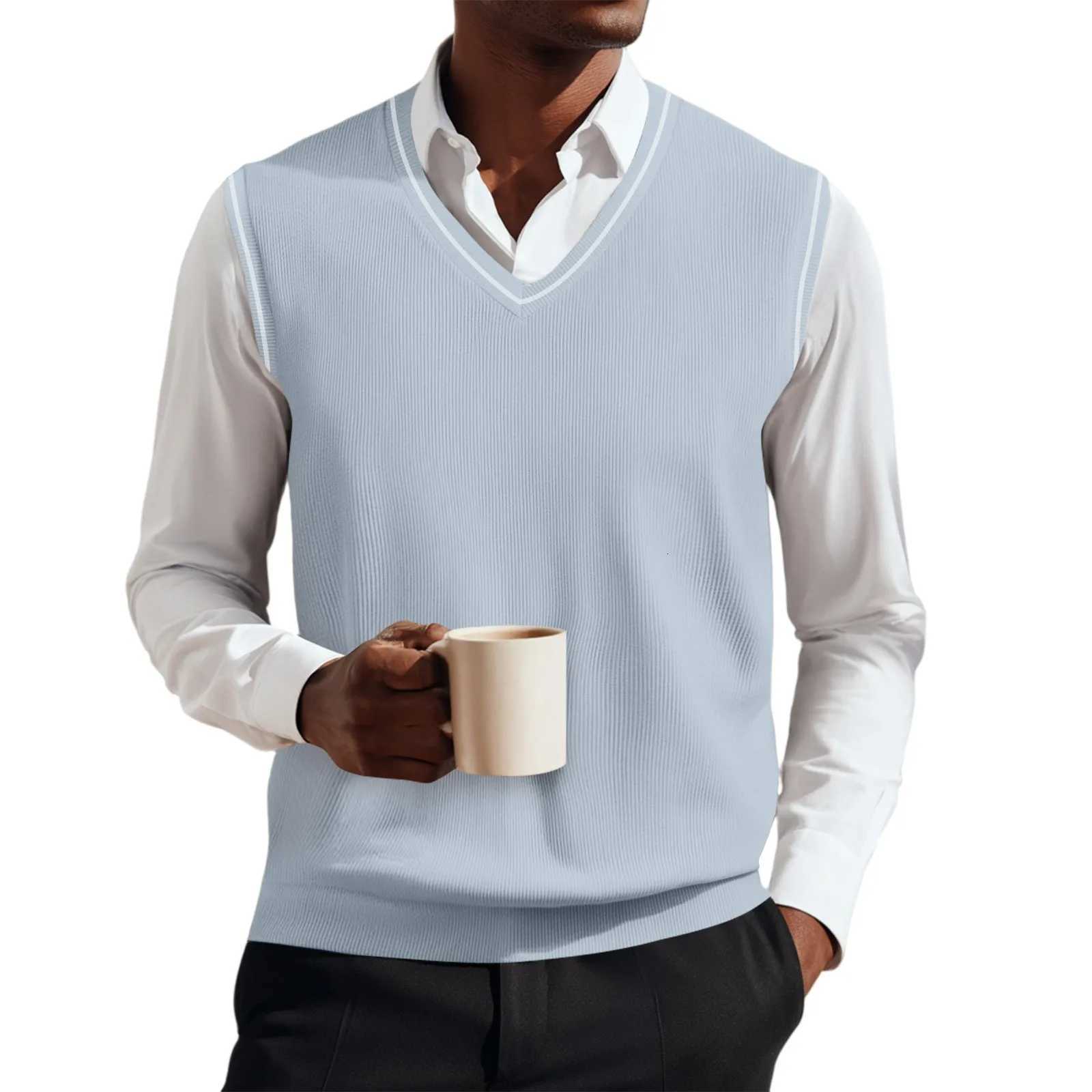Sweater Men's Men Vests Fashion Vest Solid Color Autumn Winter Casual V-Neck Sleeveless Knitted Pullover Warm Comfort Vest TopW261017