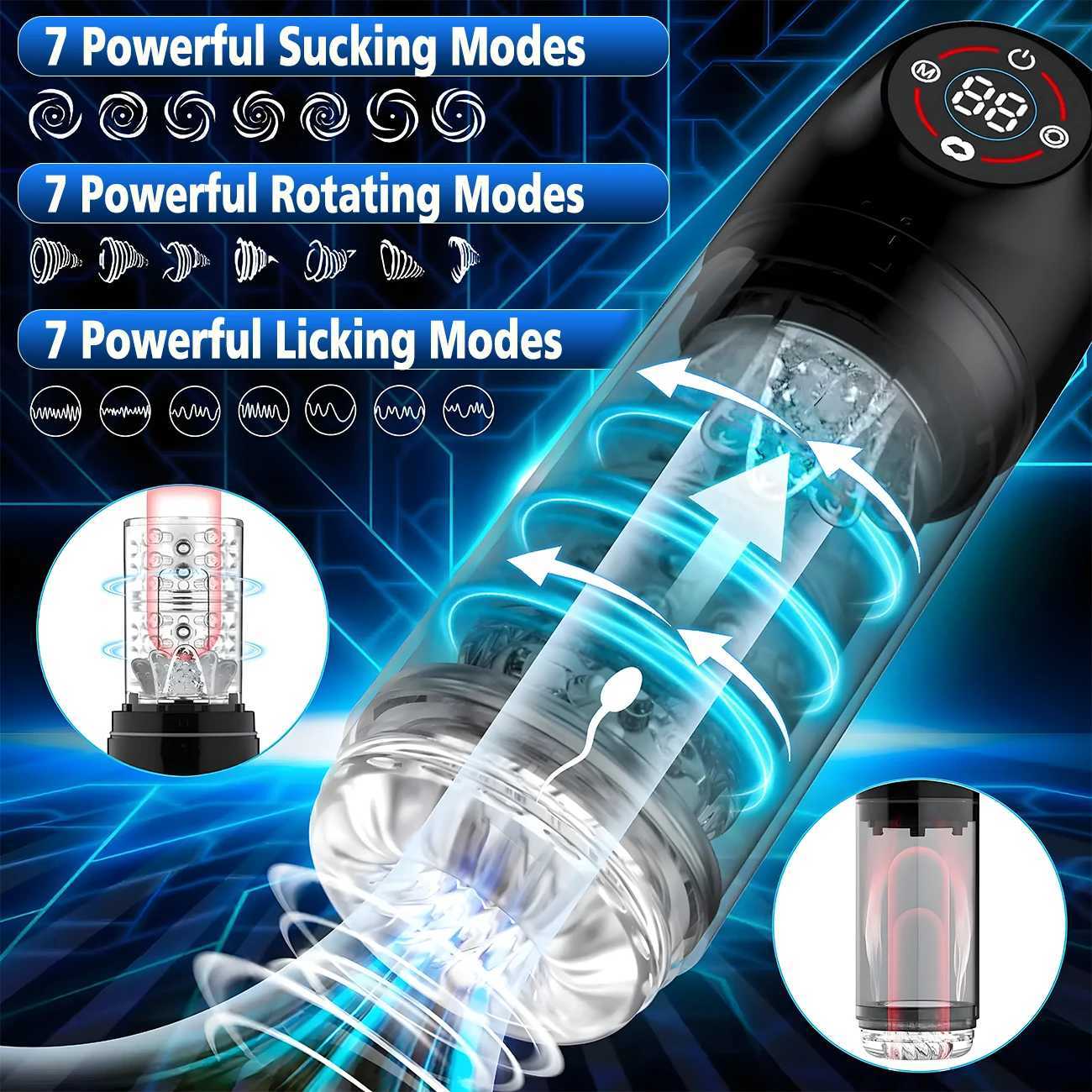 Automatic Kaelynn 7 Sucking Rotating Licking Modes Male Masturbator Cup Pocket Pussy Stroker Blowjob Penis Pump s For Men M261017