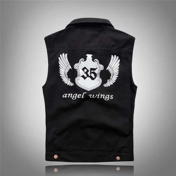 Black Men Men's Denim Vests Vests Jackets Waistcoats Printed Denim Coats Vests New Fashion Male Cotton Slim Jeans Waistcoats Jackets Vests 5W26