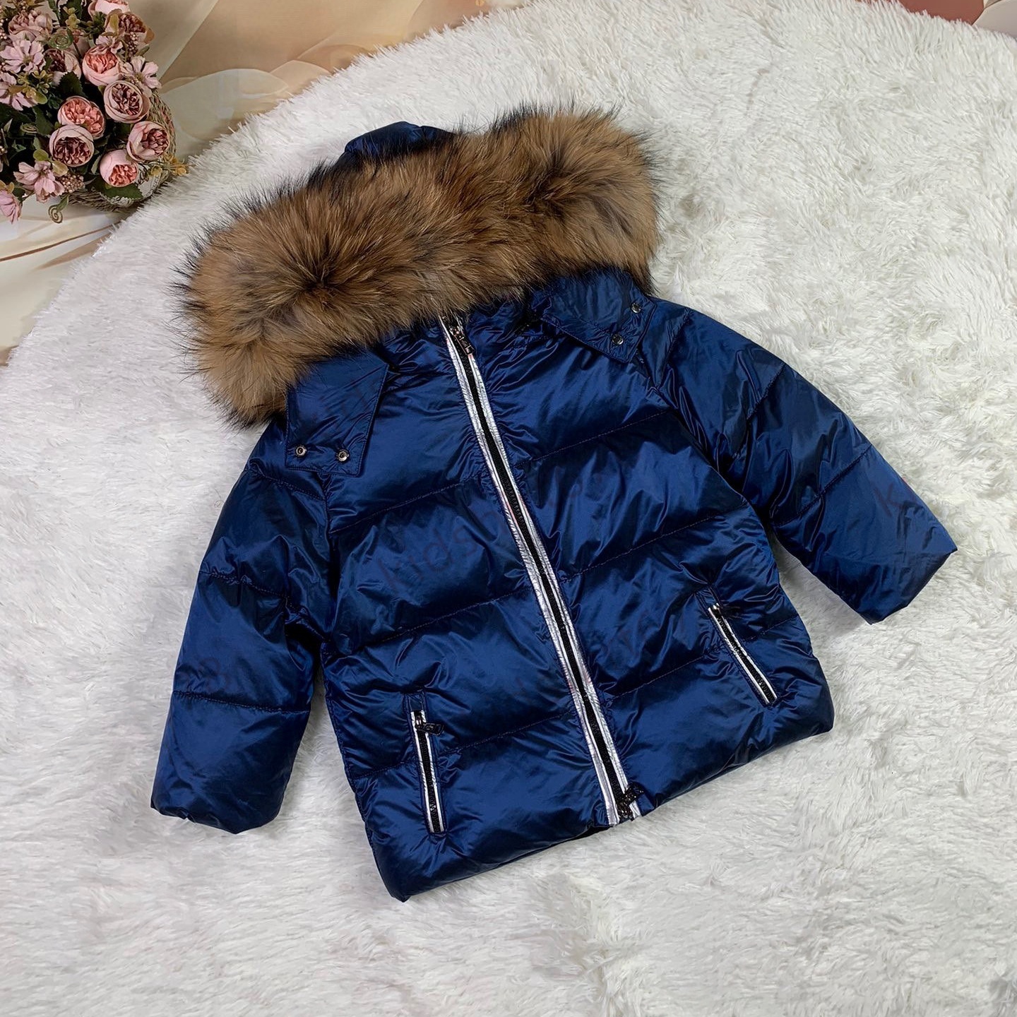 M Embroidered Badge kids coats kids designer Genuine leather fur collar Fashion Casual kids puffer jacket Outdoor warm children's thick down ja