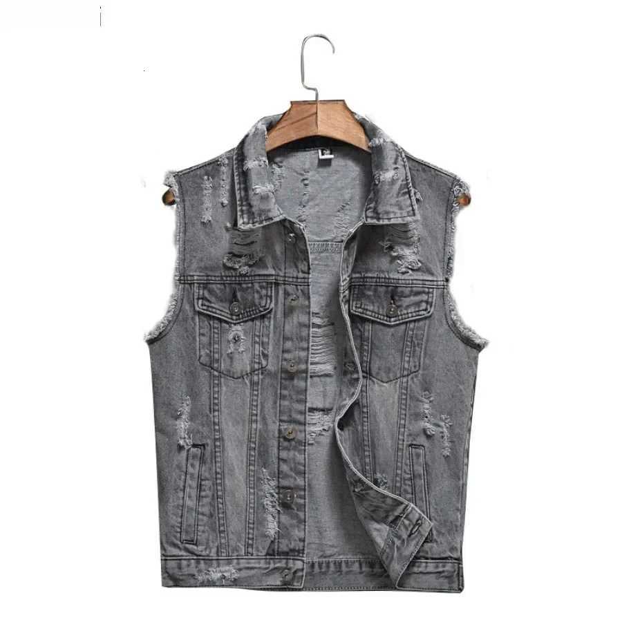 Spring Men's Vests New Men's Autumn Denim Vests Handsome Motorcycle Waistcoat Fashion Korean Style Casual Sport Vest Coats Big Size 5XLW26