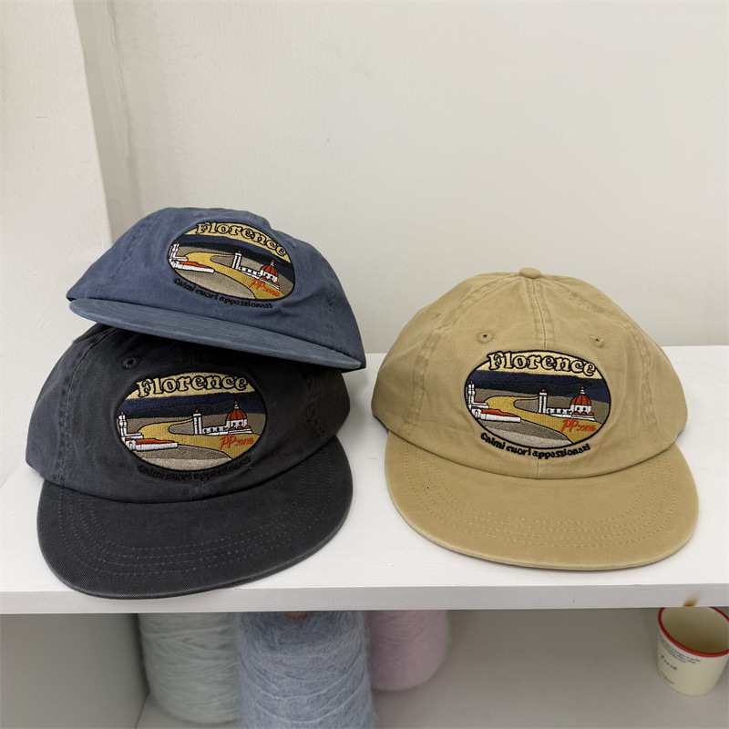 American retro trendy baseball for both men and women embroidered lettering versatile flatbrim sun hat faceslimming duckbill cap