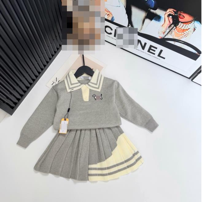 Summer Kids Designer Clothes Cute Two Piece Skirt Set Baby Girls Children Clothing Dresses Sets Short Sleeve Pullover T-shirt Pleated Cake Dress P86