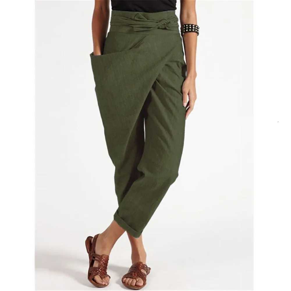 Leggings Women's Pants Capris Women's Womens Tie-Waist Cropped Pants - Asymmetrical Hem Wide Leg Trousers High Waisted Casual Office Pants