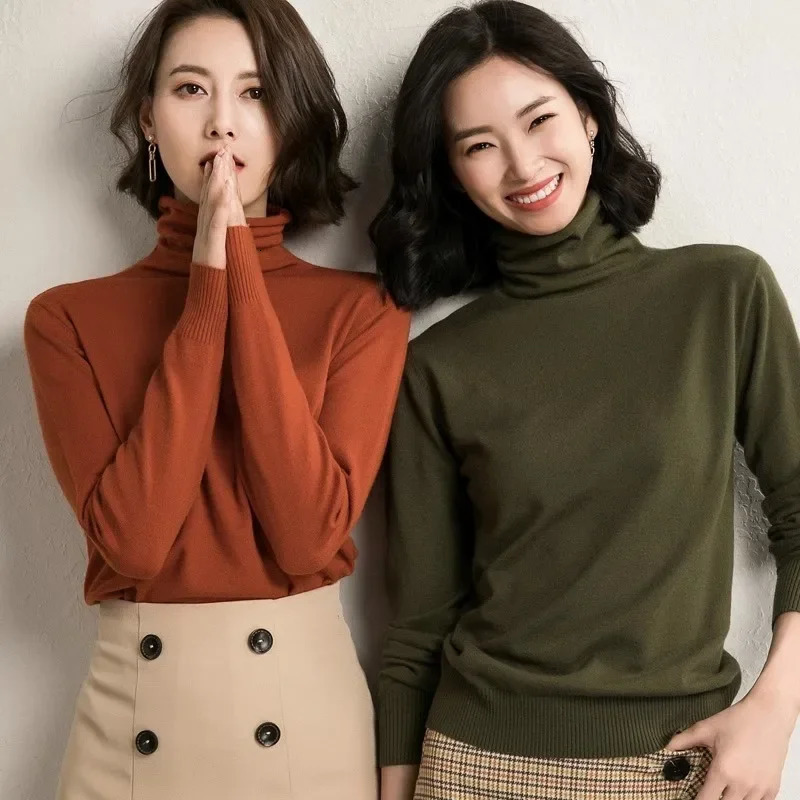Women Sweater Autumn Winter Warm Turtleneck Bottiming Shirts Korean Fashion Long Sleeve Pullovers Slim Fit Casual Knitwears 261008