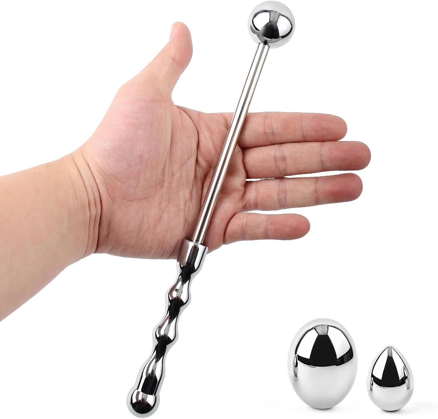 Stainless Steel Anal Massage Wand with 3 Sizes Ball, BDSM Flirting Sex Toys Dildo