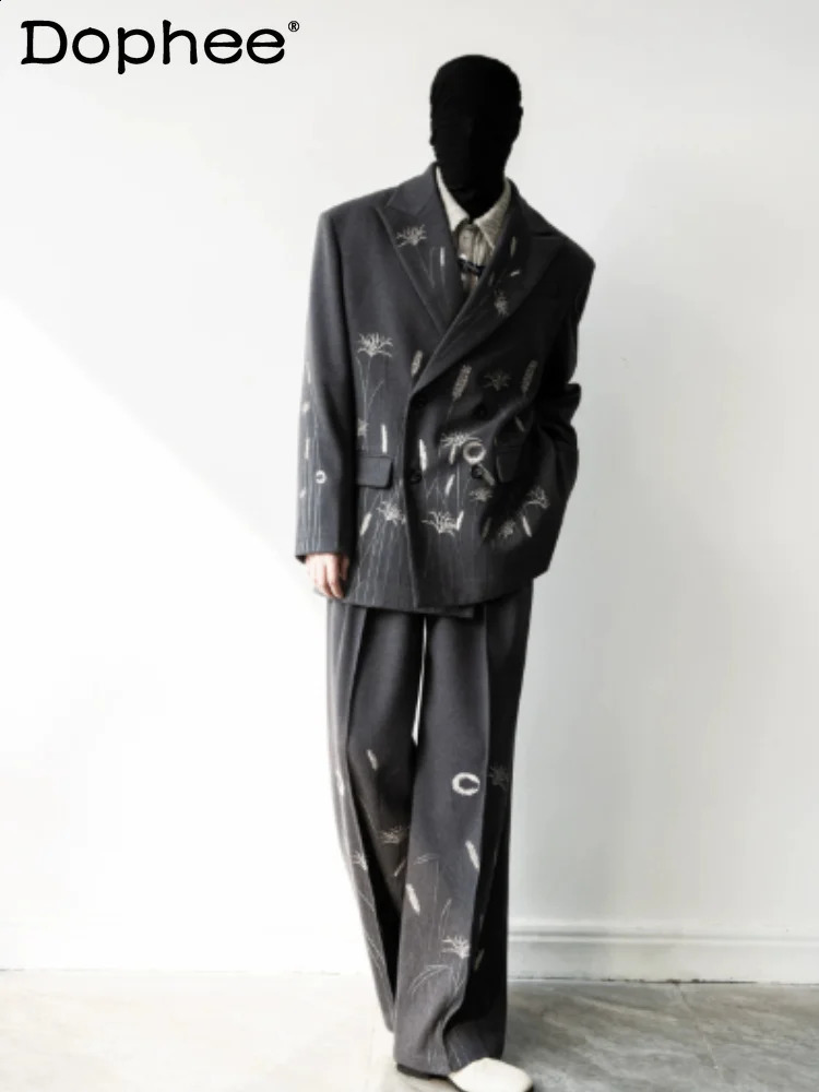 2026 Mens Spring Autumn Highend Twopiece Sets Male Fashion Suit Jackets Loose Comfort Trousers Trendy Suits 261017