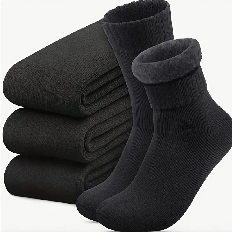 3 Pairs Mens Winter Thermal Socks Thick Plush Hiking ToeHeel Reinforced Cold Weather Outdoor 261017