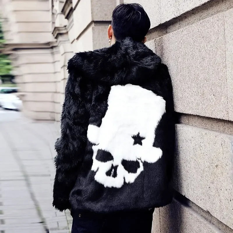 Men's Faux Fur Jacket Winter Mink Hooded Jackets Male Long Sleeves Zipper Halloween Loose Casual Hoodies Coat 261012