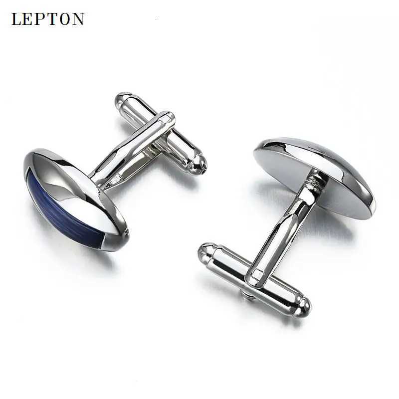 Dark Cuff Links Low-key Luxury blue Opal Cufflinks for Mens Fashion High Quality Brand Arc Cat's Eye Stone Cuff links Shirt Cuffs CufflinkW2610