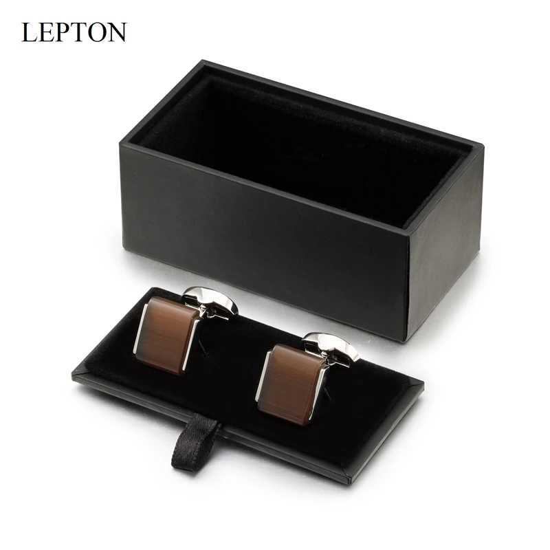 Cat's Low-key Luxury Cuff Links eye stone Cufflinks for Mens High Quality Square Brown Opal Stone Cufflink Relojes gemelos Lepton JewelryW26101