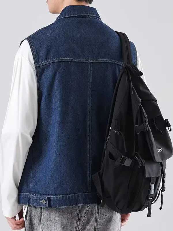 Vests Wear-Resistant Denim Vest Men's for Men Loose Fit Multi-Pocket Workwear Casual Youthful Style Autumn OuterwearW261017