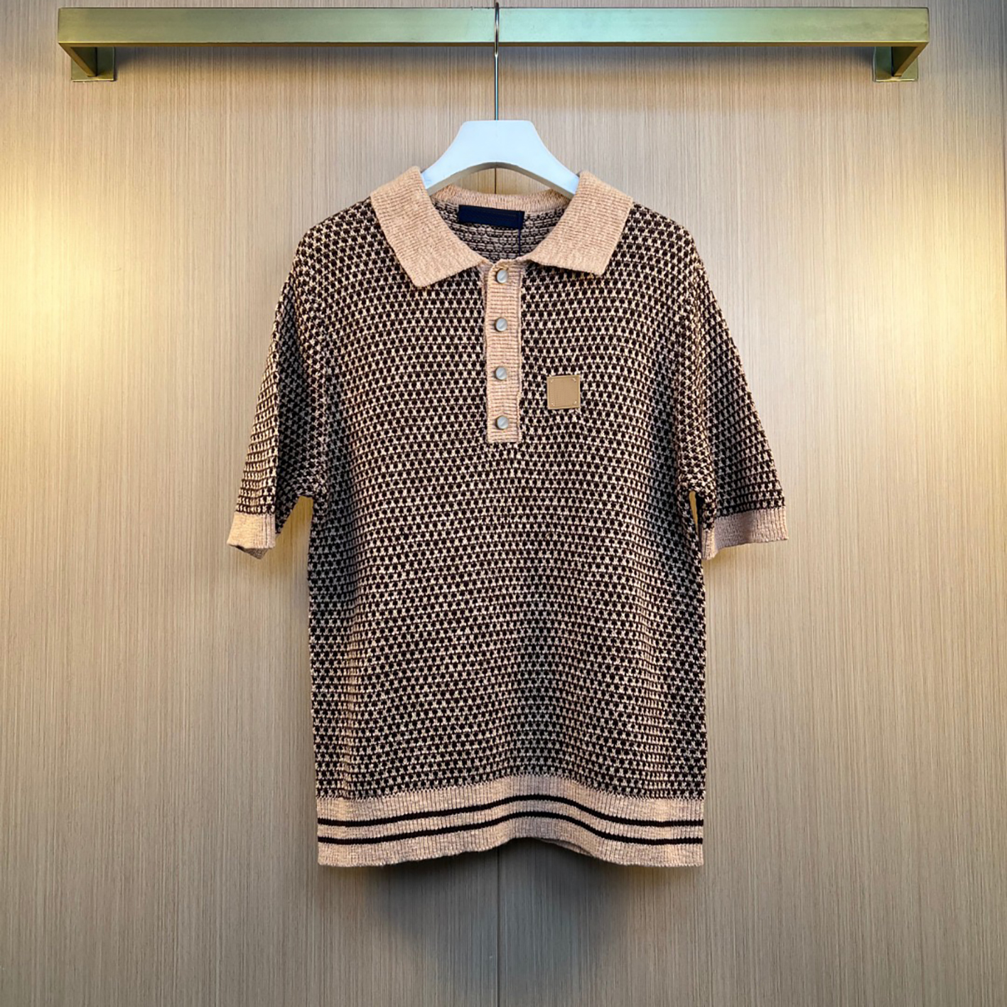 Designer brand clothing high-quality men's retro jacquard knitted Polo, lapel knitted short sleeved, light luxury casual summer texture top