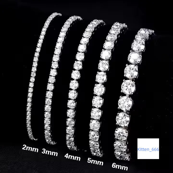 Ready to Ship Moissanite Chain 925 Silver 3mm Tennis Chain Vvs Moissanite 6-9 Inch Tennis Bracelet Iced Out Jewelry Hiphop Man
