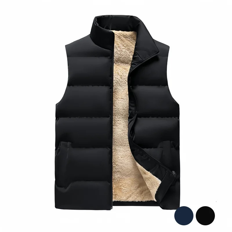 Autumn and Winter Men's StandCollar Cotton Vest Lamb Wool FleeceLined Thickened Warm Sleeveless for Layering over a Jacket 261010