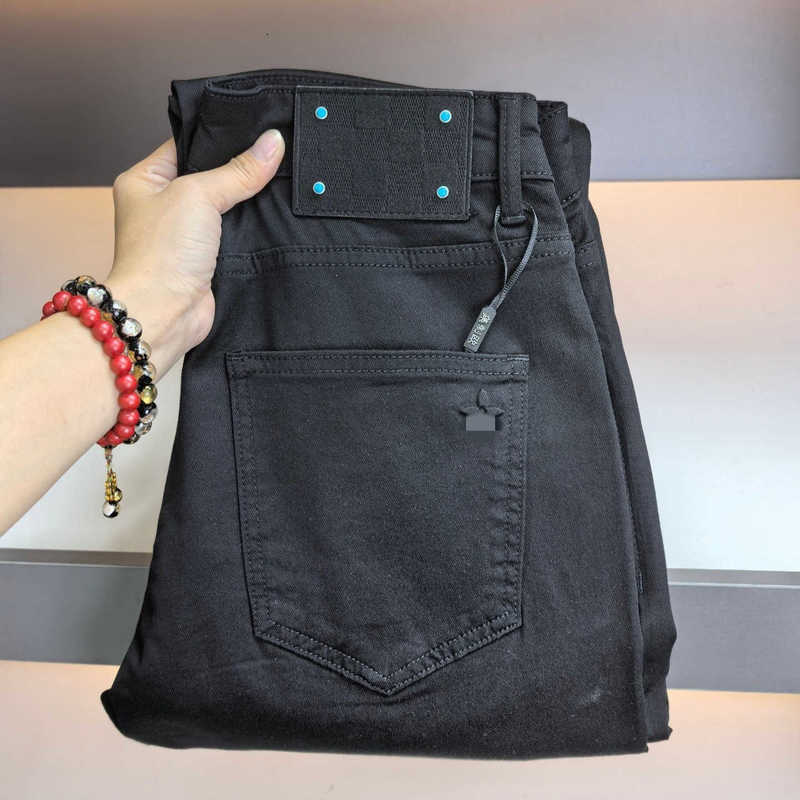 designer Men's Jeans black and white minimalist European-style men jeans, washed, loose American-style narrow straight-leg, stretchy casual men
