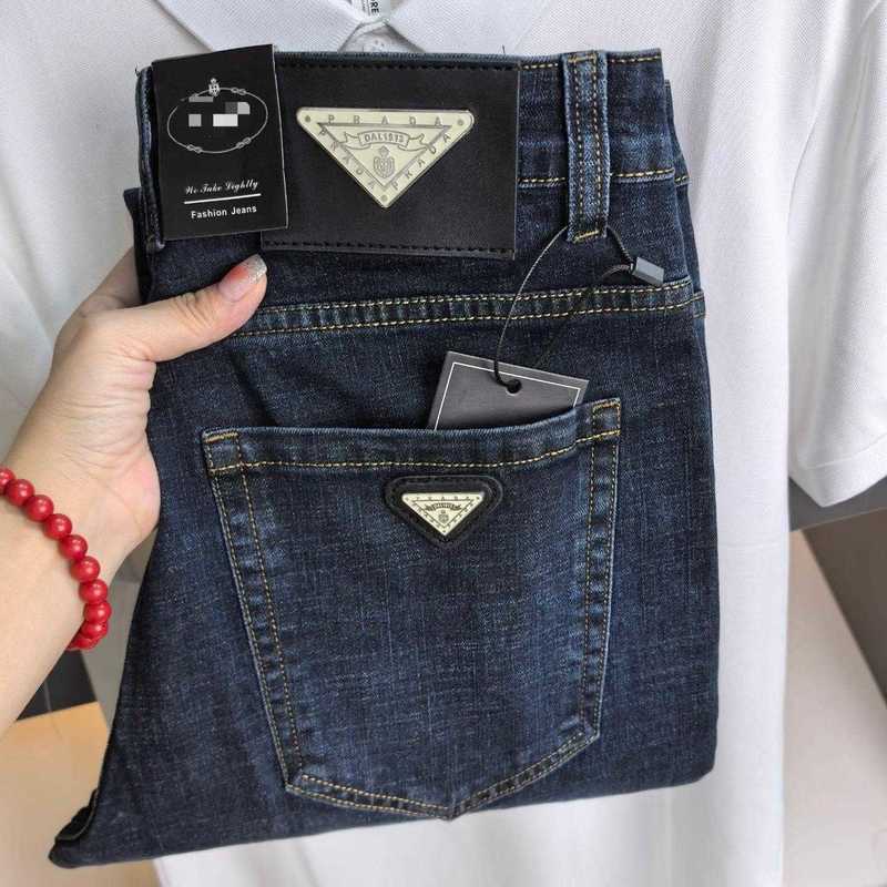 designer Men's Jeans Small cast European-style men jeans, dark blue, all-season, vintage, stretch, washed, slim straight leg, men trousers XIO2