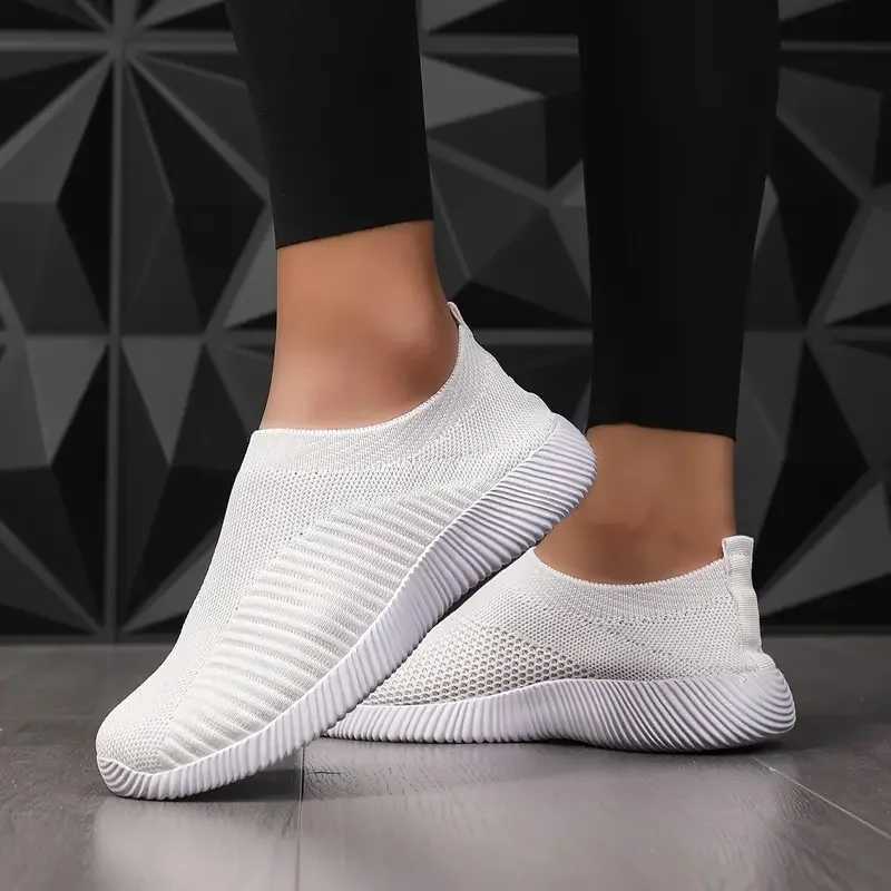 Casual Shoes Women's Solid Color Sneakers Breathable Mesh Woven Outdoor Lightweight Low Top Walking Running Sports Socks Shoes H261016