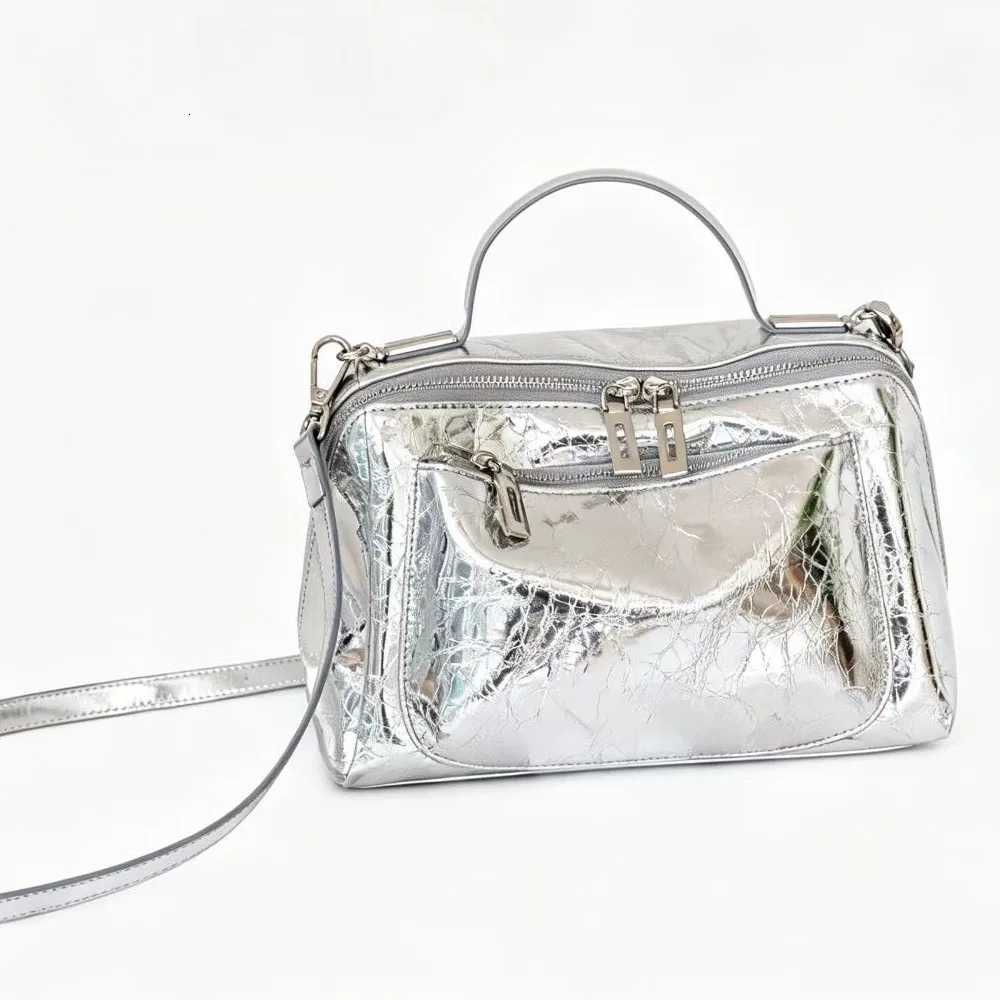Evening Bags Multi-pocket Cow Leather Handbag Women Shiny Crinkled Top Handle Bag 2026 Casual Daily Crossbody Shoulder Purse H261016