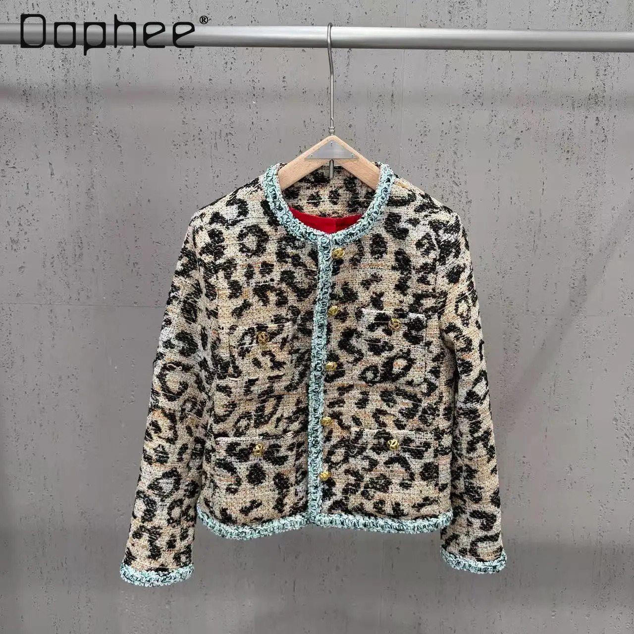 2026 Autumn Winter Leopard Print Tweed Short Coat Women Korean Ins Style Street Personality Jacket Fashion Retro Casual Top 261017