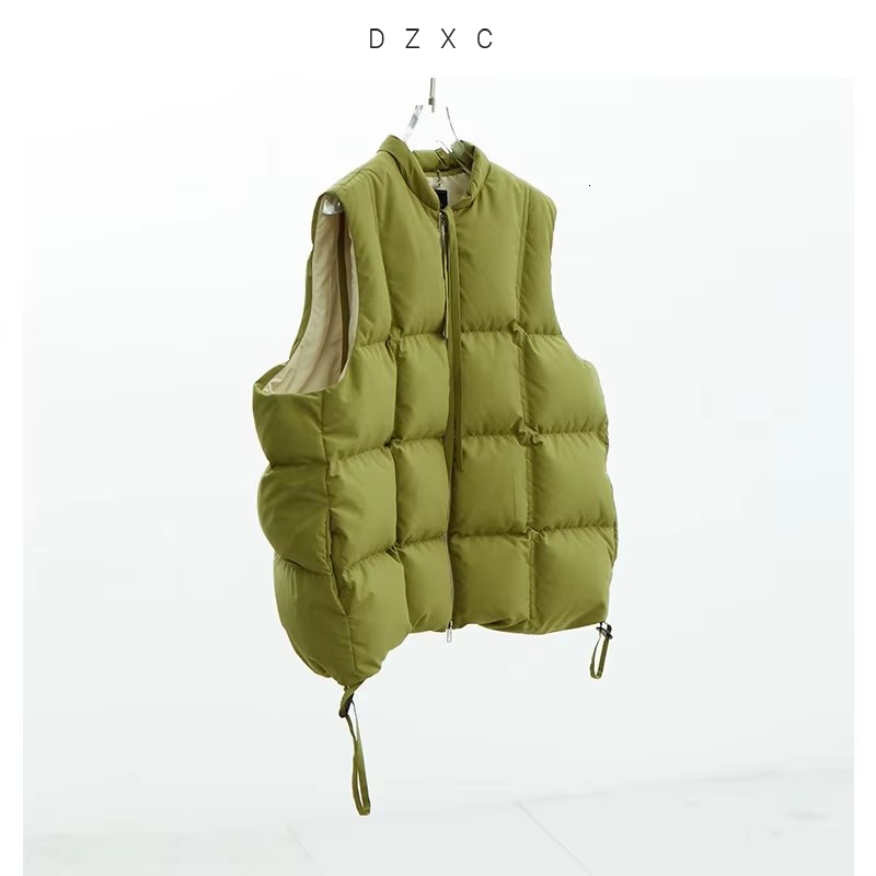 Vest~Checkered Stand-Up Collar Color-Blocked Duck Petite Women, Suitable for Outerwear or Layering, 2026 Winter Women's Fashion, Down Vest