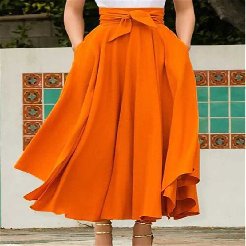 Solid Skirts Ladies Fashion Women's Color Bandage Pleated Cocktail Party High Waist Summer A Line Skirts With Pocket W261017