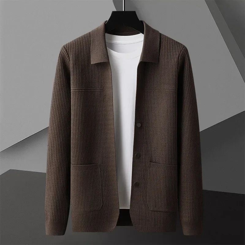 y Highquality Fashionable Jacquard n Knitted Cardigan Men's Spring and Autumn Casual Lapel Pocket Jacket Sweater Coat 261012