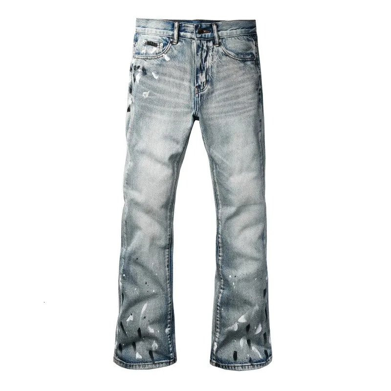 Men's Boot Cut Denim Jeans Washed Vintage Blue Cotton Spandex Pants Holes Ripped Distressed Slim Flared Trousers 261013