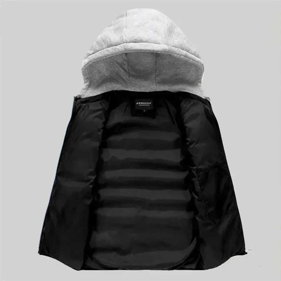 Vest Men's Padded Men's Vests Autumn Winter Hooded Jackets Outerwear Thick Warm Sleeveless Parka Coat Casual Men Clothing Male Slim TopsW2