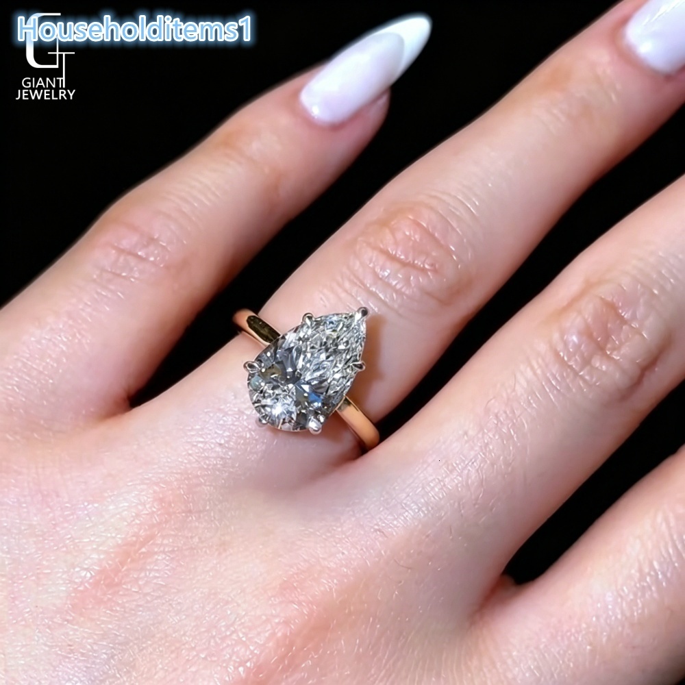 14k 18k Custom Ring 3ct Pear Cut Flower Basket Two Tones CVD 3EX IGI Lab diamond Claw Setting Custom Engagement Ring Women