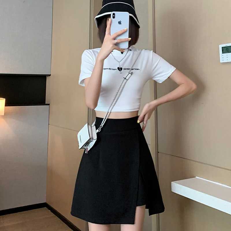 Irregular Skirts Plus Size Black A-Line Women's Skirt Summer Sexy Split Bodycon Mini Skirt Streetwear Zipper High Waist Short Skirts W261017