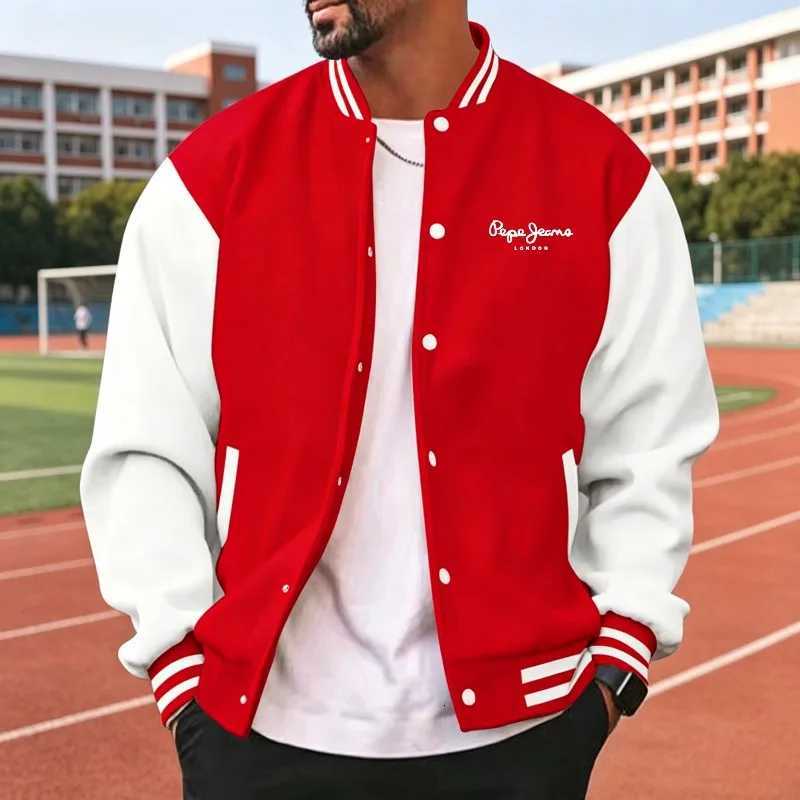blocked Men's Jackets Men's color sports baseball jacket trendy letter printed loose fit baseball jacket casual street sports jacket sprin