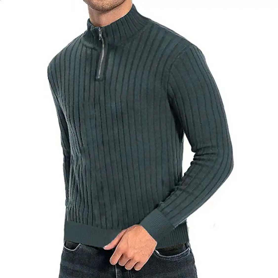 Men's semiturtleneck zipper sweater fallwinter loose casual pullover longsleeved 261008