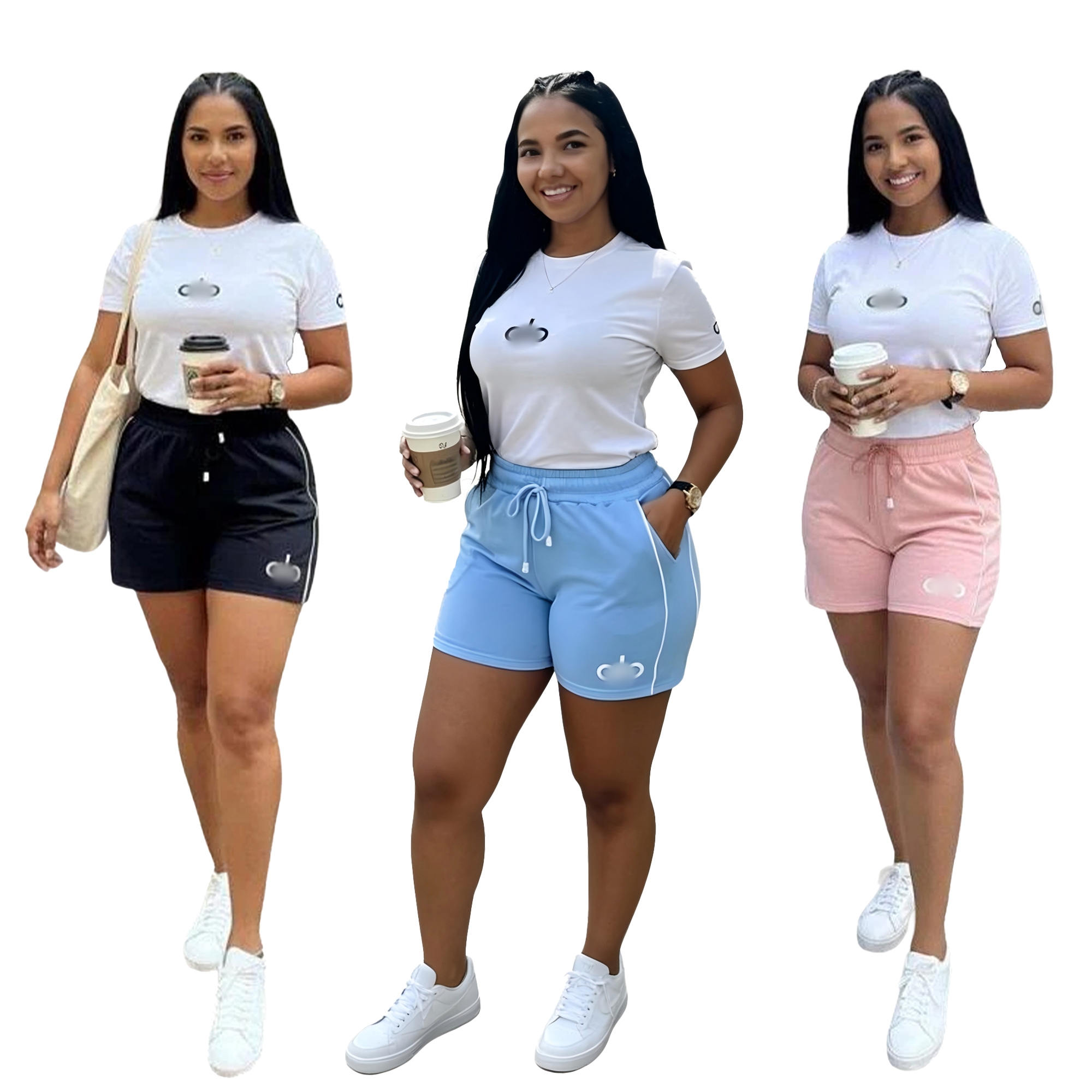 Women 2 Piece Outfit Casual Short Sleeve T Shirt And Drawstring Shorts Set Summer Solid Color Tracksuit Jogger Set For Daily Wear