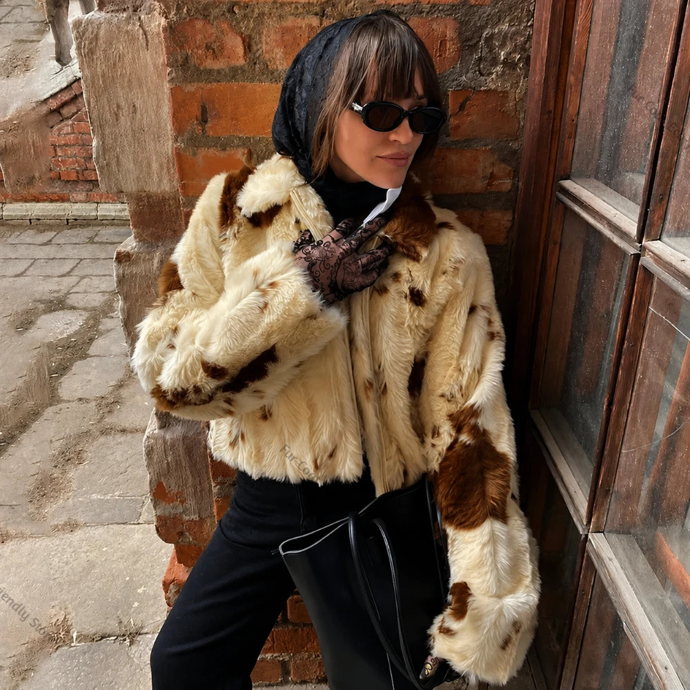 Artificial Fur Coat Vintage Casual Parka with for Women Cropped Short Faux Fall Winter Plush Warm Everyday Fashion 261013