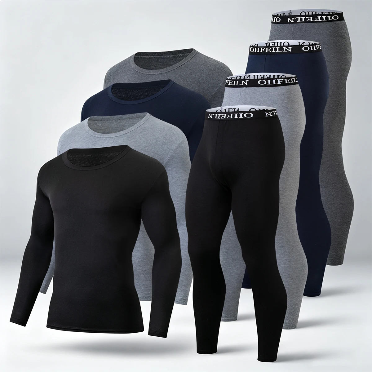 2piece Men's Autumn And Winter Solid Color Casual Warm Underwear Set Round Neck Long Sleeved Top Letter Elastic Waist Pants 261012