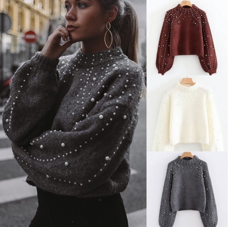 2026 New Designer Autumn And Winter European And American Round Neck Knitted Women's Sweater Bubble Pattern Pullover Cross-border Women's