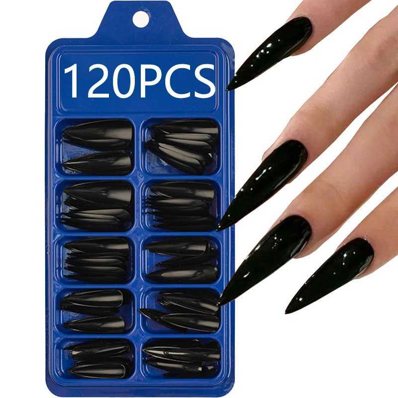 False Nails 120 pieces of 12 sizes pressed on the nails shiny solid color pressed nails long pointed nails false nails full coverage su Q261017