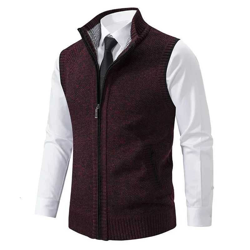 Sleeveless Men's Knitted Vests Men's Sweater Cardigan Zipper Sweater Vest Casual Sleeveless Warm Jacket Slim Fit Stand Collar SweatercoatW
