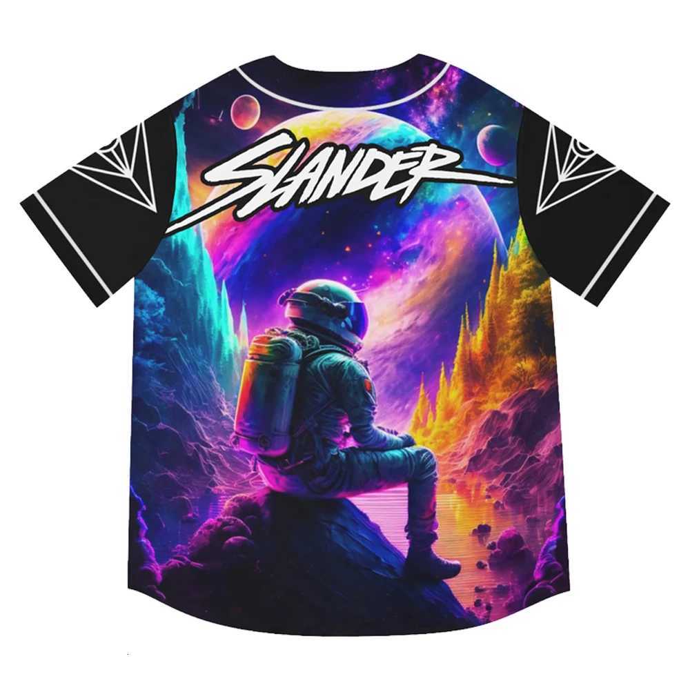 Music Men's T-Shirts Slander Spaceman Festival Baseball V-Neck Short Sleeve Button-up Shirts Women Men Streetwear TopsW261017