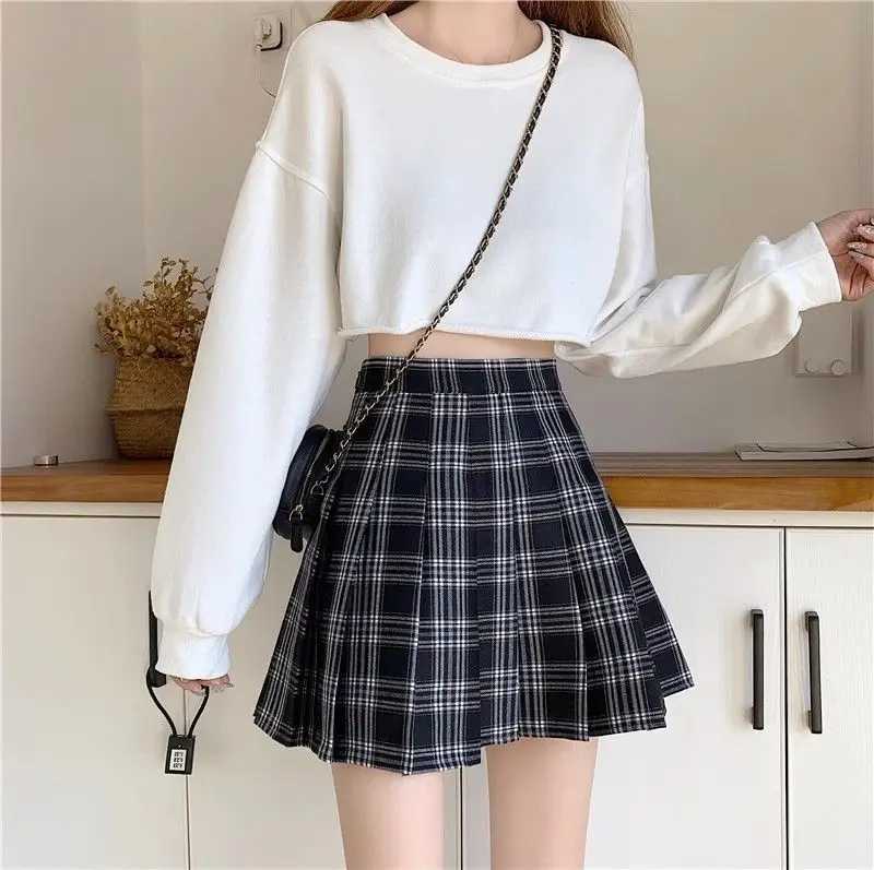 Plaid Skirts 2026 Summer Casual Pleated Skirts for Women Korean Loose Slim Fit and Slimming Temperament Elegant High Waist Mini Skirt W261017