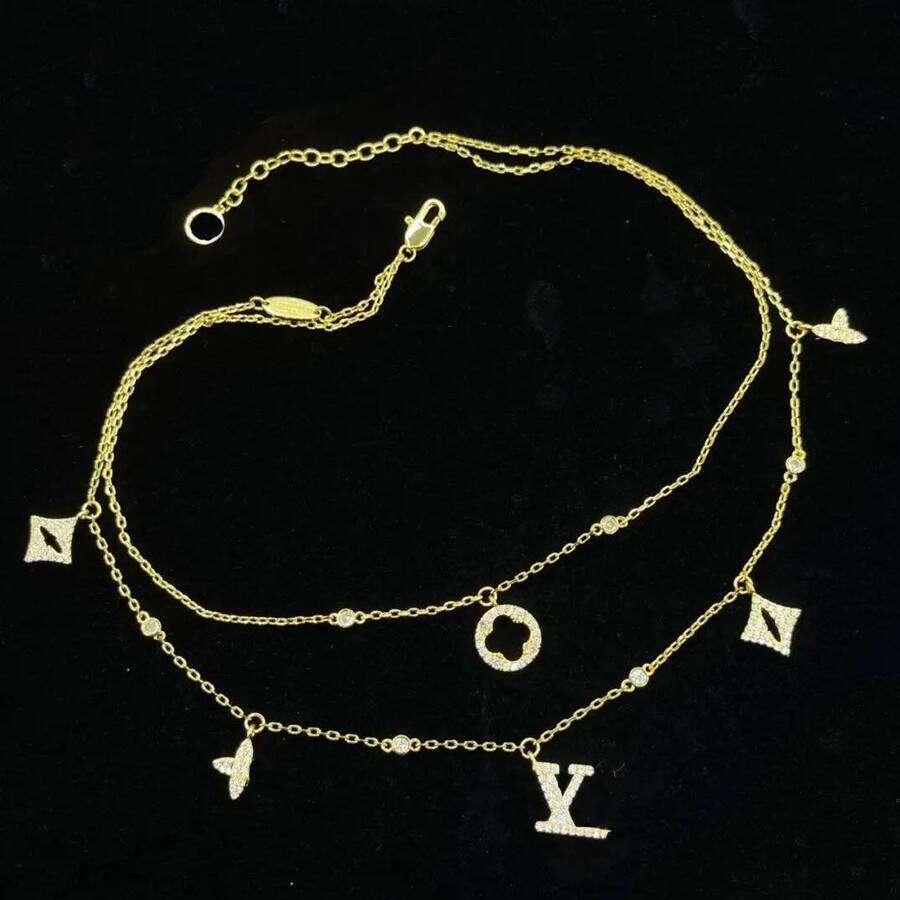 Fashionable Double Layer Pendant Layered For perfume Women's Jewelry Designer Necklace High Quality Electroplated Wedding cologne And Birthday