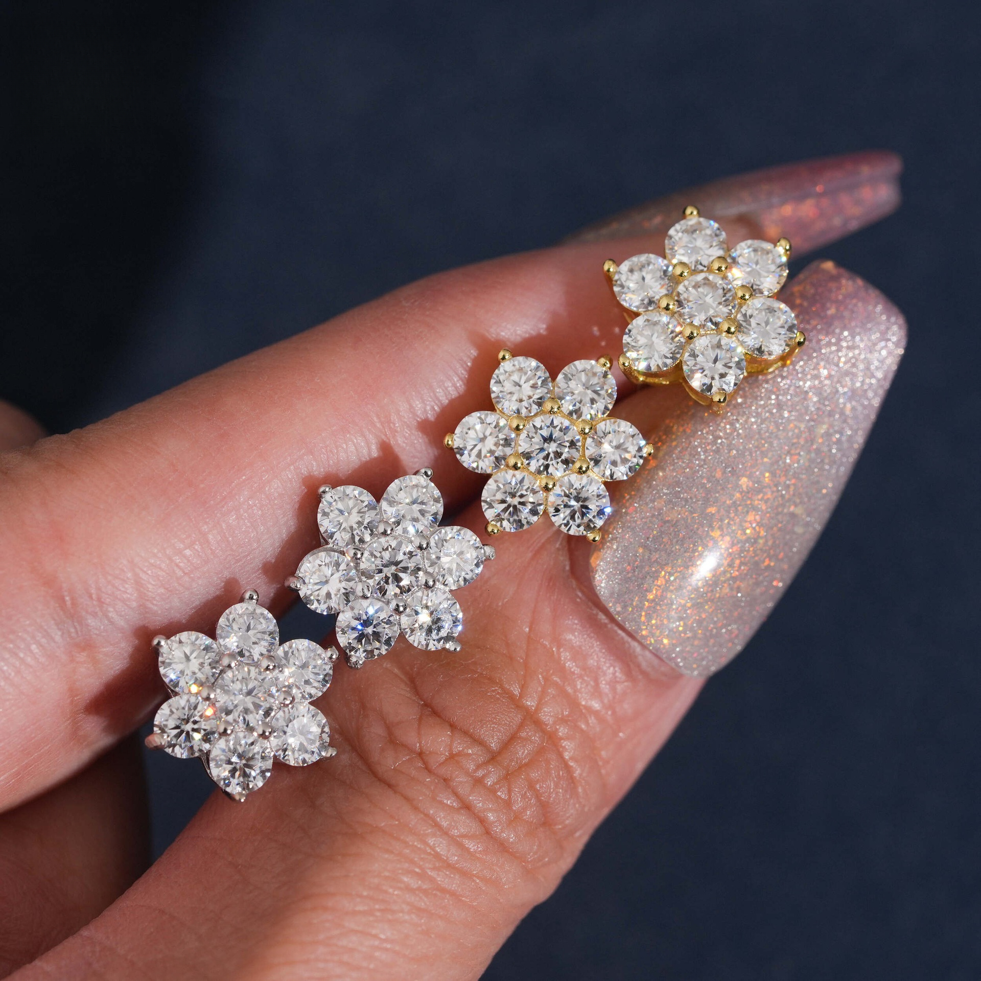 hip-hop new style 11mm full diamond flower personalized with a high-end feel, S925 silver moissanite earrings