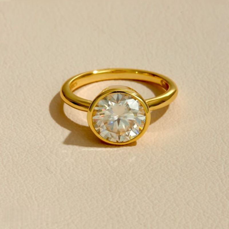 S925 Silver 10K 14K 18K Real Gold Bezel Setting Wedding Bands Round Cut Lab Grown Diamonds Engagement Ring