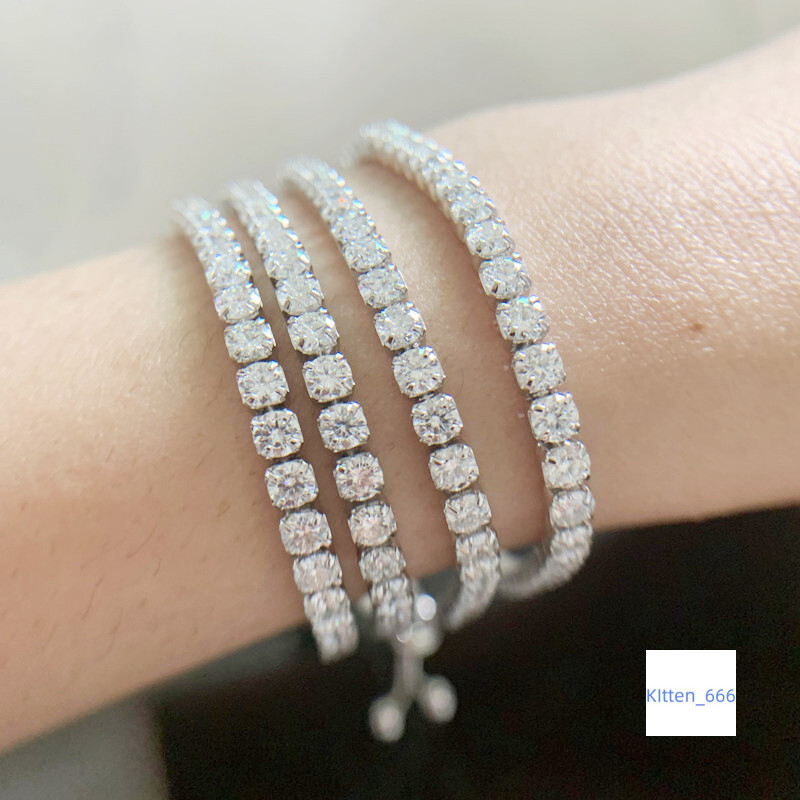 Moissanite Electroplated Tennis Bracelet Women S925 Sterling Silver Instagram-style Hip-hop Cuban Link Micro-pave Single-row