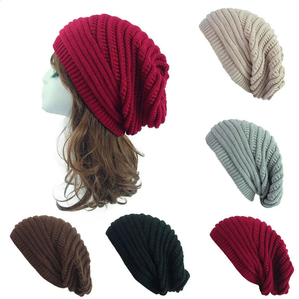 Unisex Fashion Womens Mens Knit Wool Baggy Beanie Hat Winter Warm Oversized Outdoor Ski Cap Hip Hop Striped Bonnet261016
